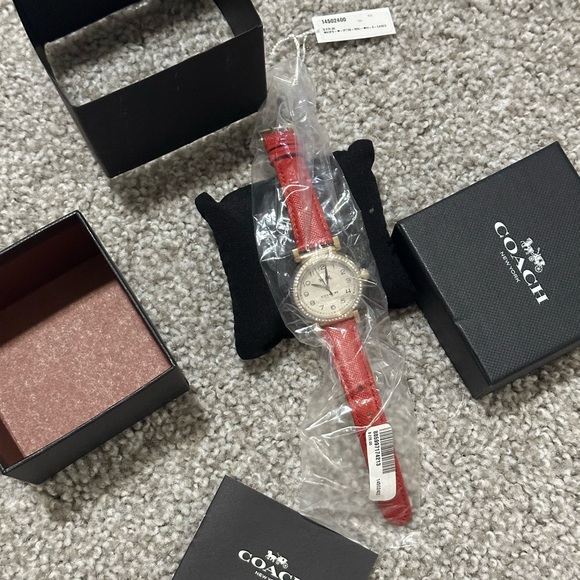 NEW|AUTHENTIC COACH MADISON GOLD RED LEATHER CRYSTALS WOMEN'S 14502400 WATCH - Picture 6 of 12